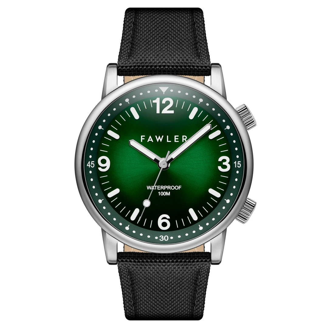 Fawler Acero | Montre De Plongée Verte En Acier Inoxydable Argenté