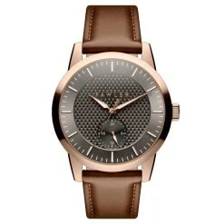 Fawler Dayton | Montre En Acier Inoxydable Couleur Or Rose Avec Cadran Gris Texturé