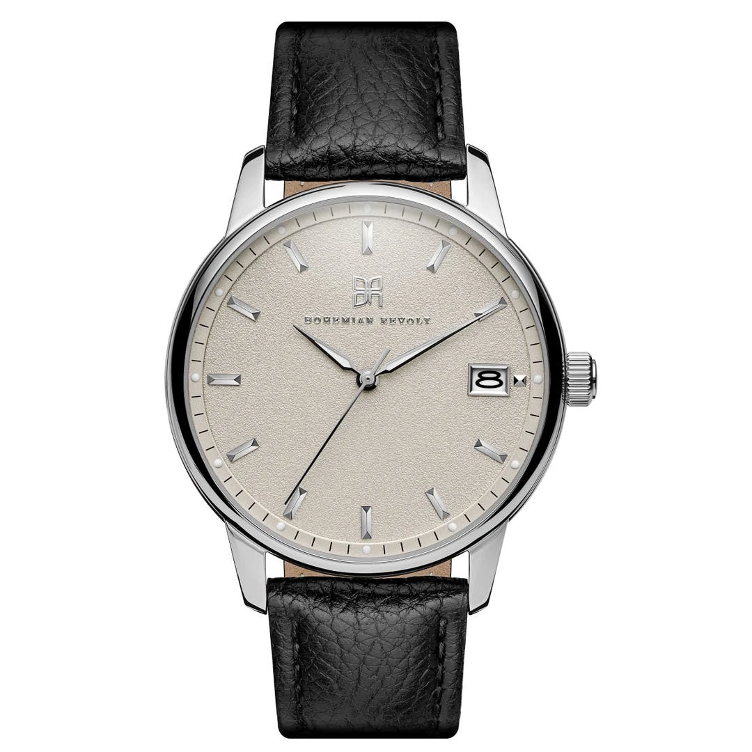 Bohemian Revolt Mirage | Montre En Acier Inoxydable Argenté Avec Cadran Blanc Et Bracelet En Cuir