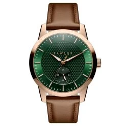 Fawler Dayton | Montre En Acier Inoxydable Couleur Or Rose Avec Cadran Vert Texturé